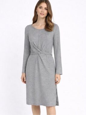 Julia Jordan Gray Criss Cross Tie Front Ribbed Knit Midi Dress Sweater 8 NWT